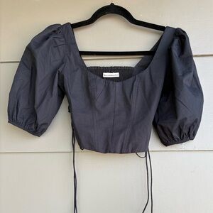 NWT Abercrombie & Fitch Black Puff Sleeve Cropped Lace Up Corset Top